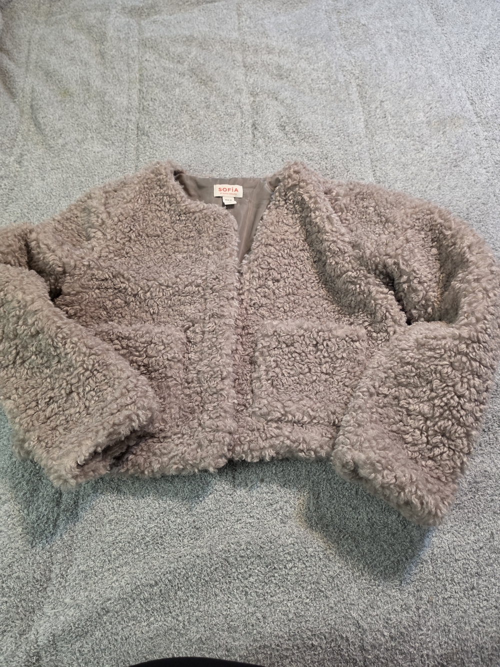 sofia by sofia vergara Kids Taupe Plush Faux-Sherpa Jacket